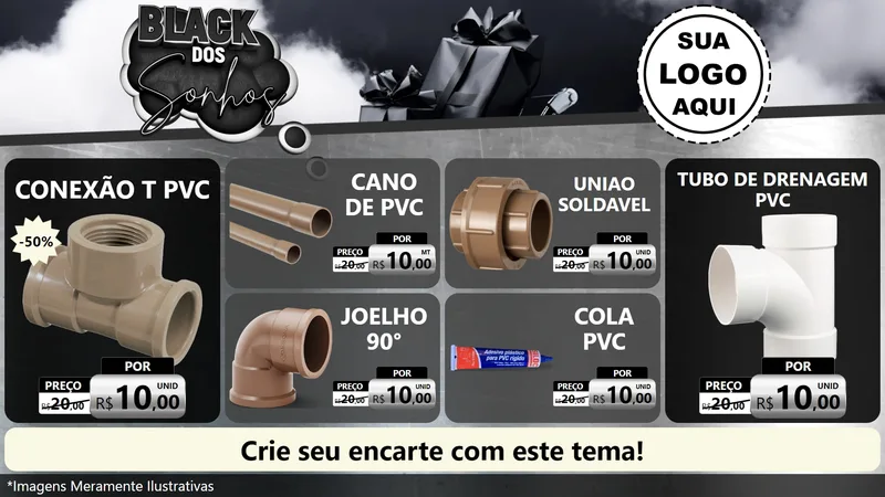 Modelo de TV para TV Horizontal com o tema Black dos Sonhos para Tubos e conexões