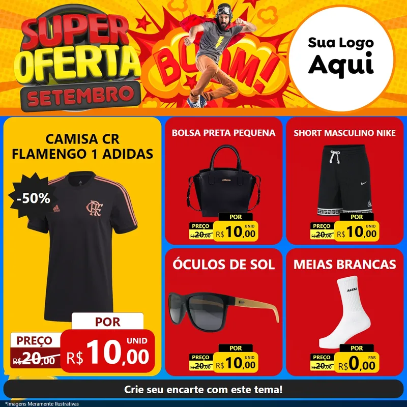 Modelo de Rede Social para Feed Facebook com o tema Super Oferta Setembro para Roupas e acessórios