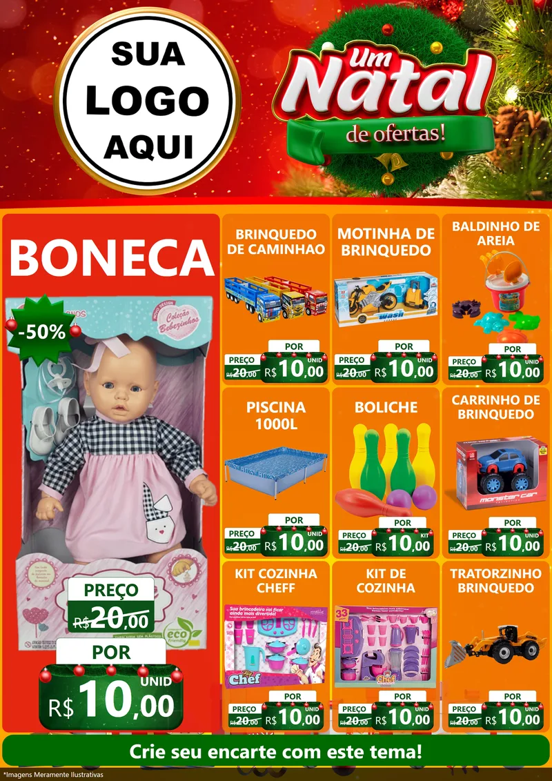 Modelo de Encarte para Encarte A4 Vertical com o tema Um Natal de Ofertas para Brinquedos
