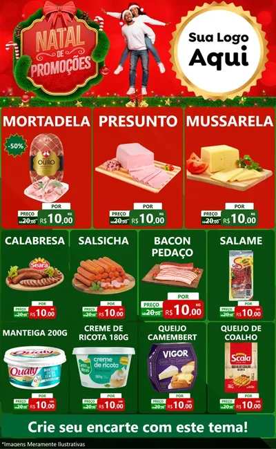 Modelo de Encarte para Encarte Grande com o tema Natal de Promoções para Frios e Laticínios