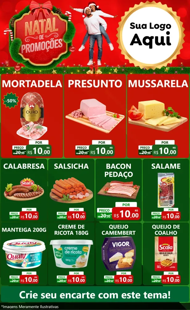 Modelo de Encarte para Encarte Grande com o tema Natal de Promoções para Frios e Laticínios