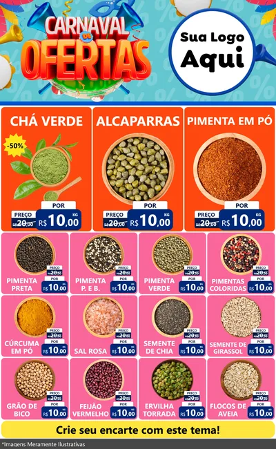 Modelo de Encarte para Encarte Grande com o tema Carnaval de Ofertas para Produtos Naturais
