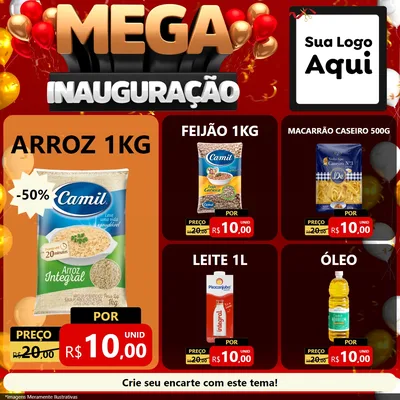 Modelo de Rede Social para Feed Facebook com o tema Mega Inauguração para Supermercado