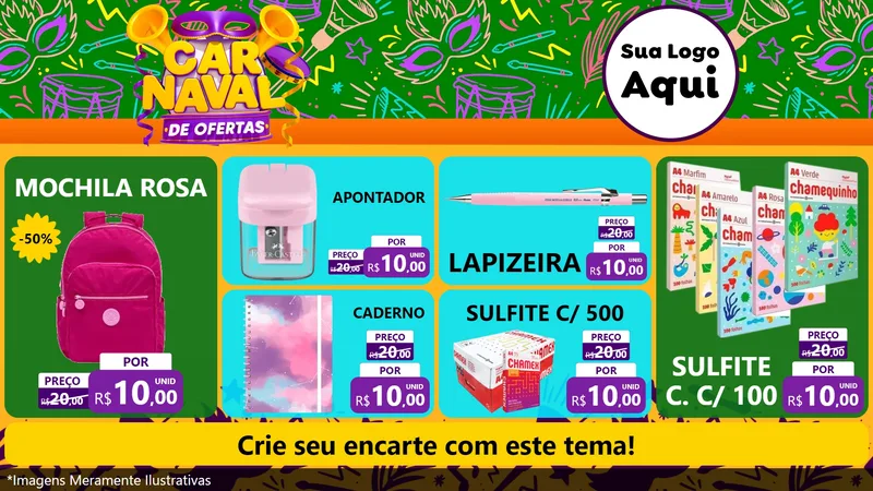 Modelo de TV para TV Horizontal com o tema Carnaval de Ofertas para Papelaria