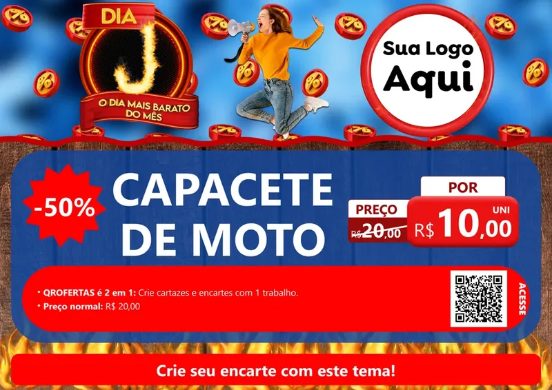 Modelo de Cartaz para Cartaz A4 Horizontal com o tema Dia J - O Dia Mais Barato Do Mês para Moto peças