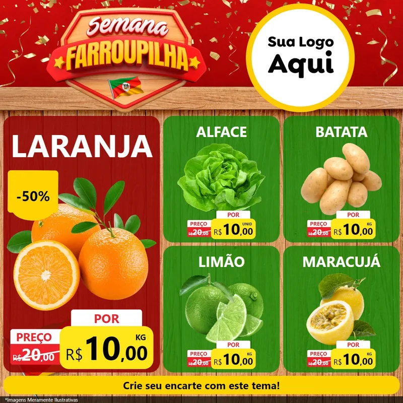 Modelo de Rede Social para Feed Facebook com o tema Semana Farroupilha para Hortifrúti
