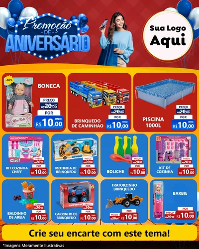 Modelo de Rede Social para Feed Instagram com o tema Promoção de Aniversário para Brinquedos
