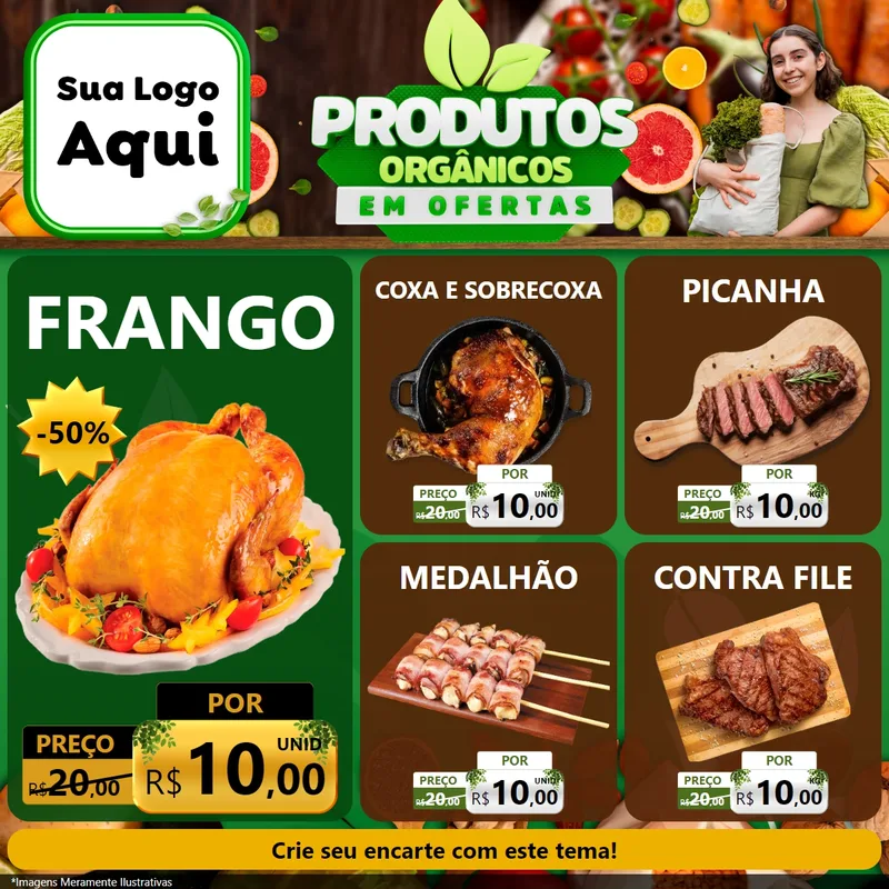 Modelo de Rede Social para Feed Facebook com o tema Produtos Orgânicos em Ofertas para Assados