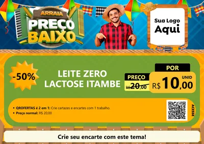 Modelo de Cartaz para Cartaz A4 Horizontal com o tema Arraiá de Preço Baixo - Junina para Frios e Laticínios