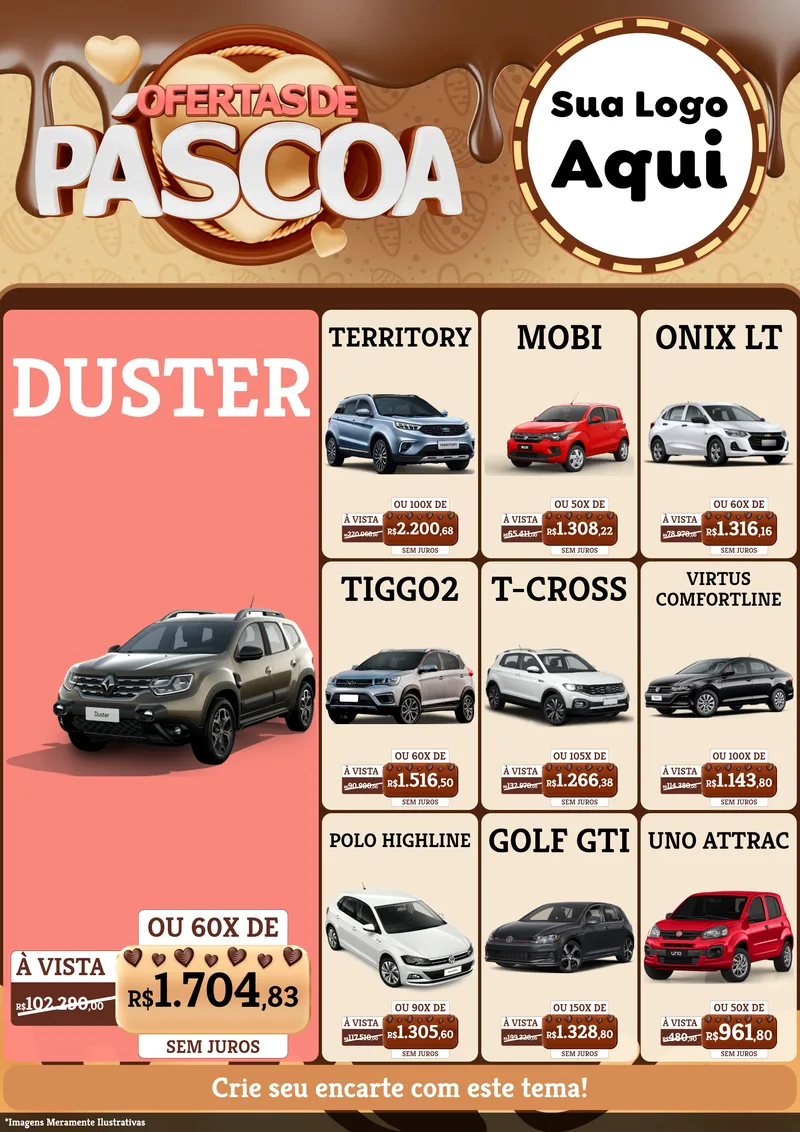 Modelo de Encarte para Encarte A4 Vertical com o tema Ofertas de Páscoa para Concessionaria de Carros