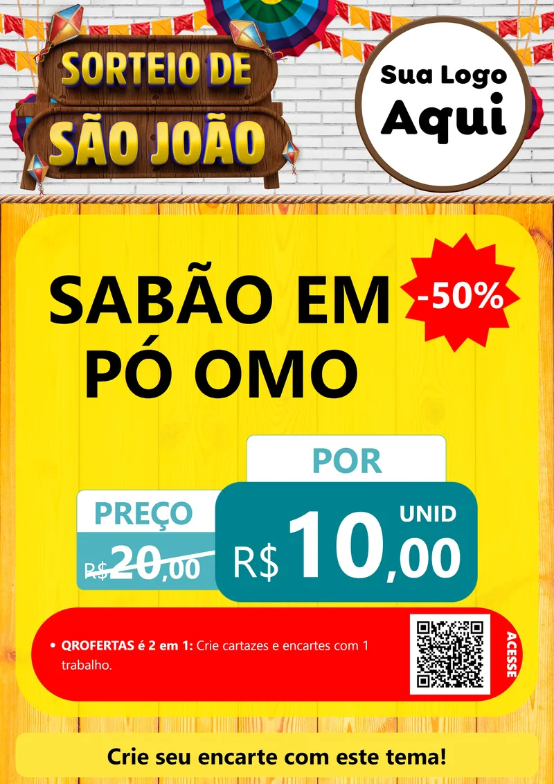 Modelo de Cartaz para Cartaz A4 Vertical com o tema Sorteio de São João para Produtos de Limpeza