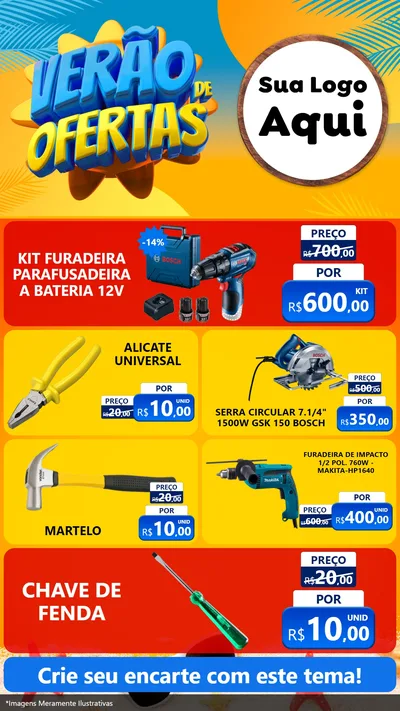 Modelo de TV para TV Vertical com o tema Verão de Ofertas para Maquinas e Ferramentas