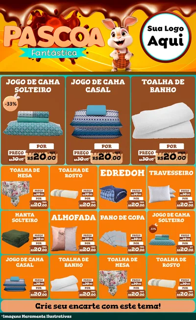 Modelo de Encarte para Encarte Grande com o tema Páscoa Fantástica para Cama, Mesa e Banho