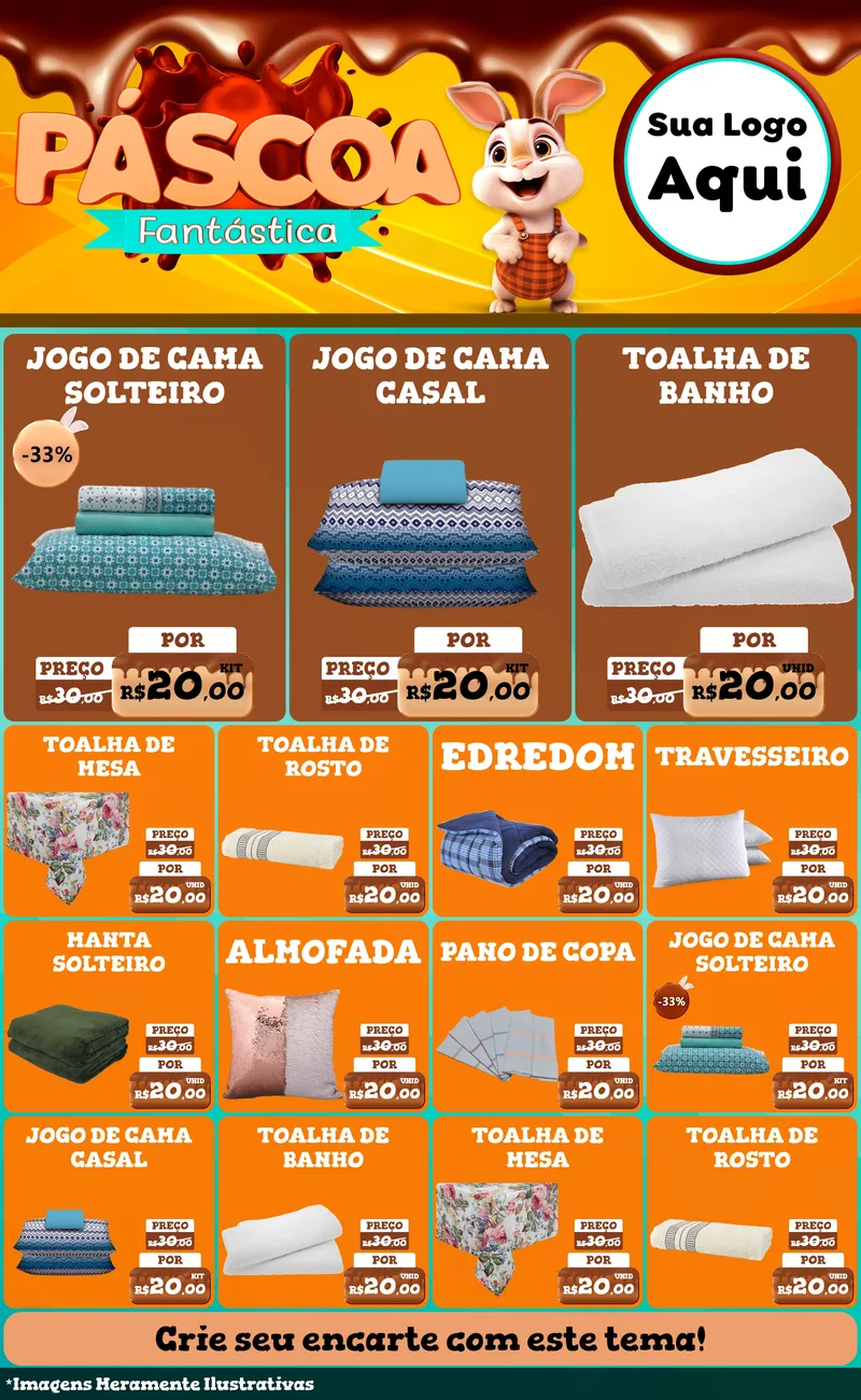 Modelo de Encarte para Encarte Grande com o tema Páscoa Fantástica para Cama, Mesa e Banho