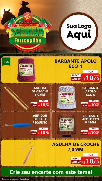 Modelo de TV para TV Vertical com o tema Especial Semana Farroupilha para Armarinho e Aviamentos