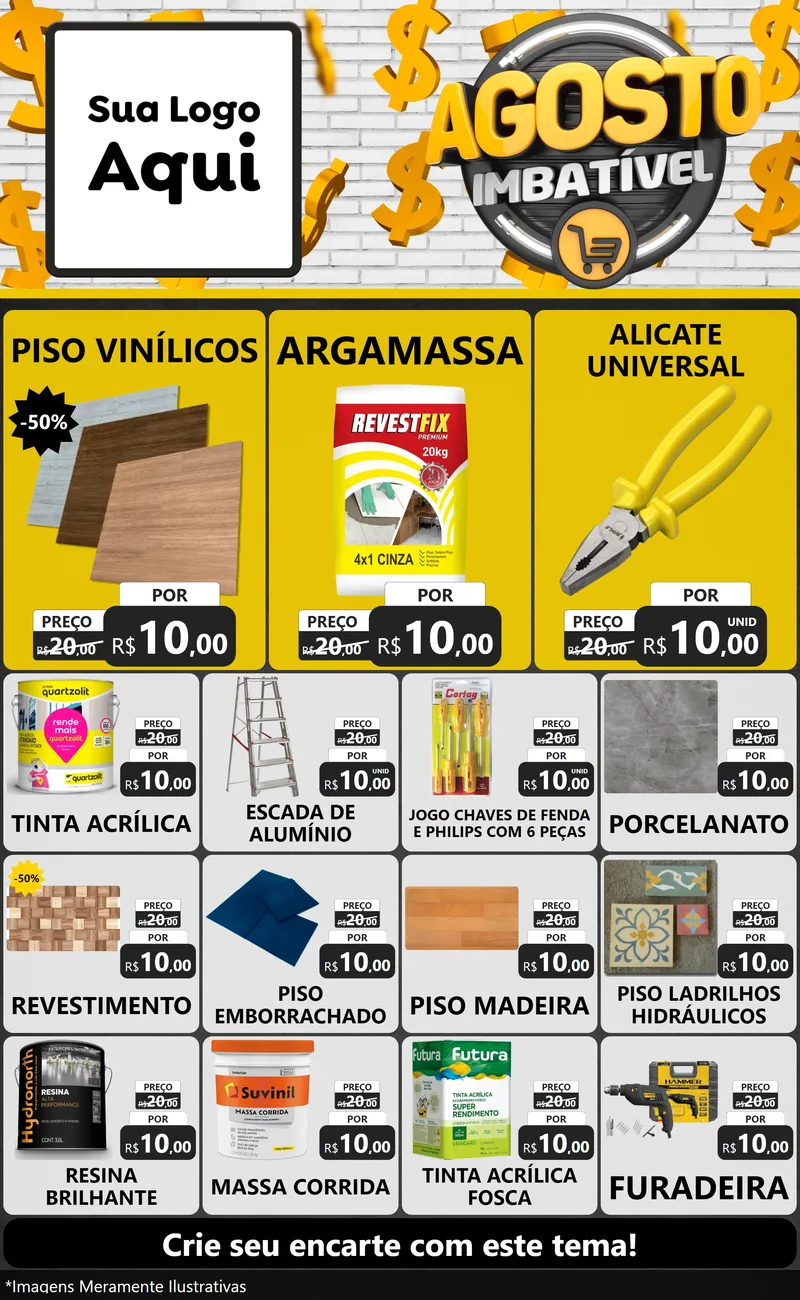 Modelo de Encarte para Encarte Grande com o tema Agosto imbatível para Material para Construção