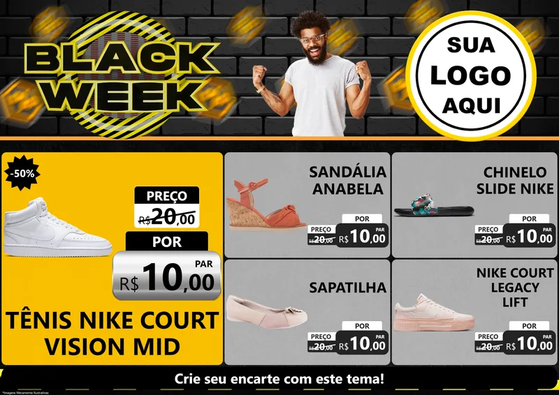 Modelo de Encarte para Encarte A4 Horizontal com o tema Black Week para Calçados