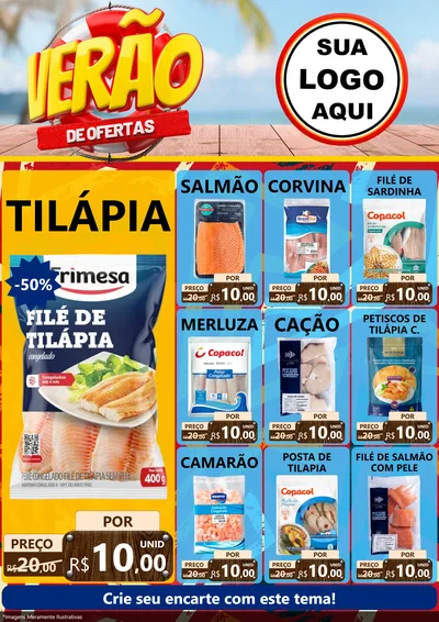 Modelo de Encarte para Encarte A4 Vertical com o tema Verão de Ofertas para Peixaria