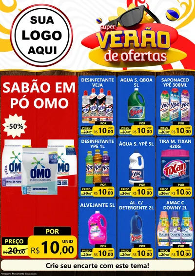 Modelo de Encarte para Encarte A4 Vertical com o tema Super Verão de Ofertas para Produtos de Limpeza