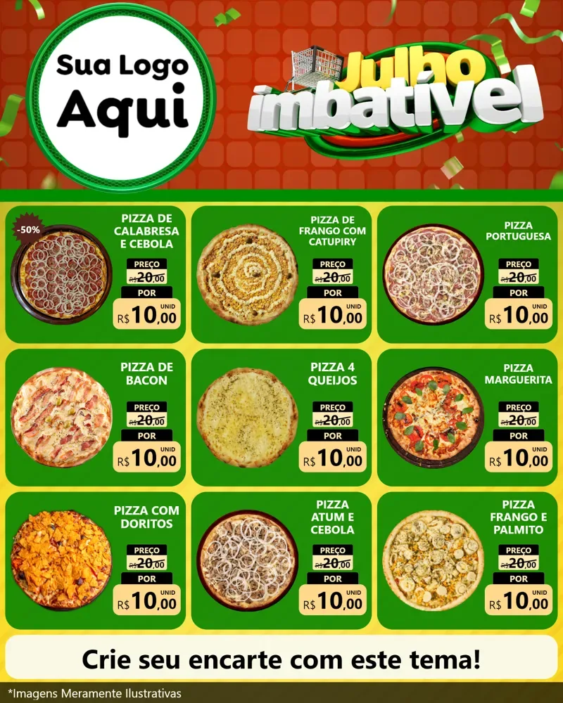 Modelo de Rede Social para Feed Instagram com o tema Julho Imbatível para Pizzaria