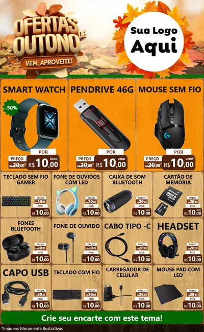 Modelo de Encarte para Encarte Grande com o tema Ofertas de Outono - Vem, Aproveite! para Informática