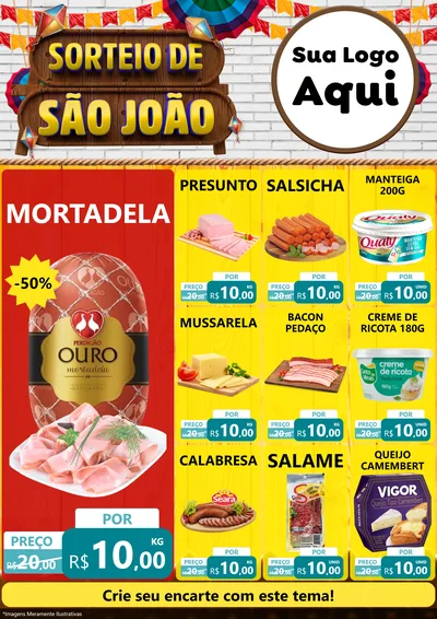 Modelo de Encarte para Encarte A4 Vertical com o tema Sorteio de São João para Frios e Laticínios