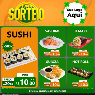 Modelo de Rede Social para Feed Facebook com o tema Super Sorteio para Comida japonesa