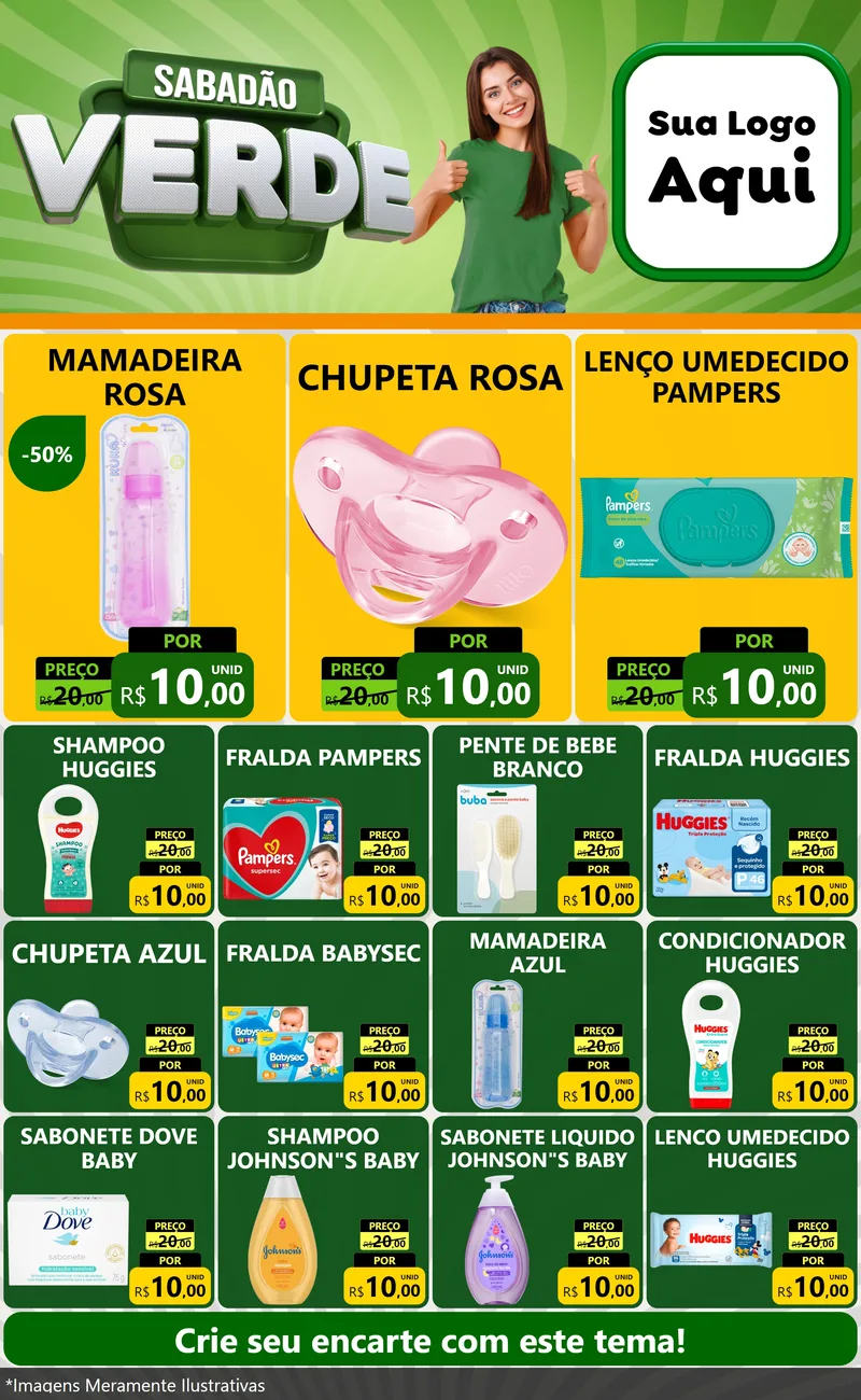 Modelo de Encarte para Encarte Grande com o tema Sabadão Verde para Bebês