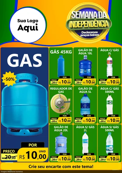 Modelo de Encarte para Encarte A4 Vertical com o tema Semana da Independência Declaramos Preços Baixos para Água e gás