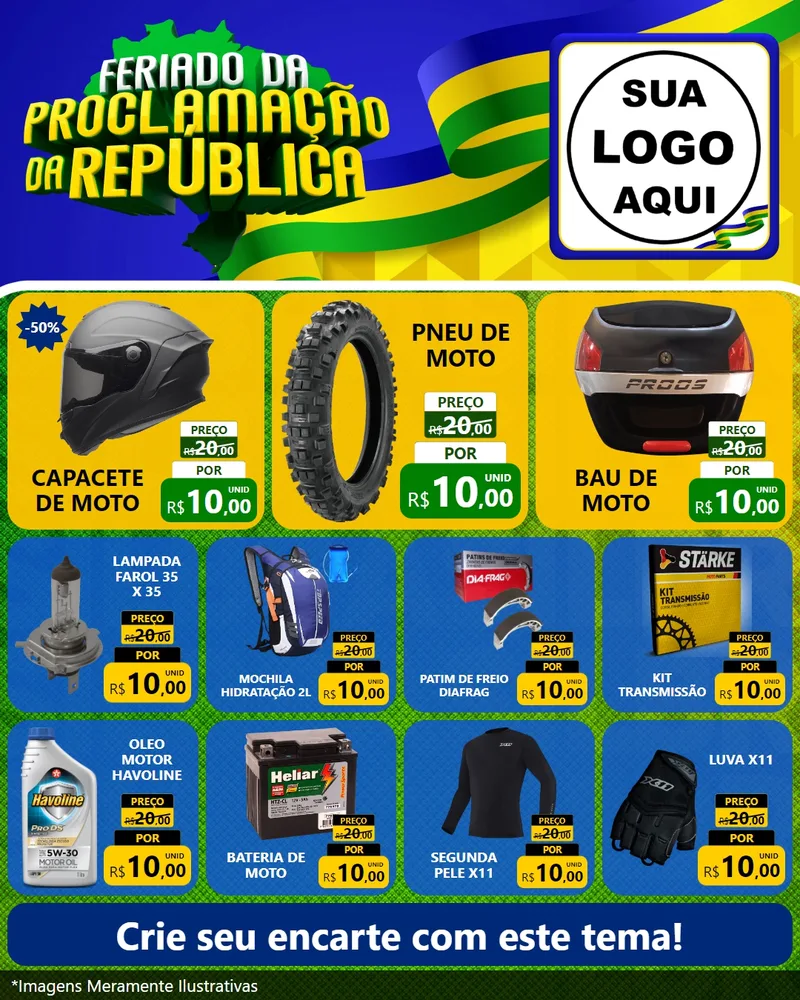 Modelo de Rede Social para Feed Instagram com o tema Feriado da Proclamação da República para Moto peças
