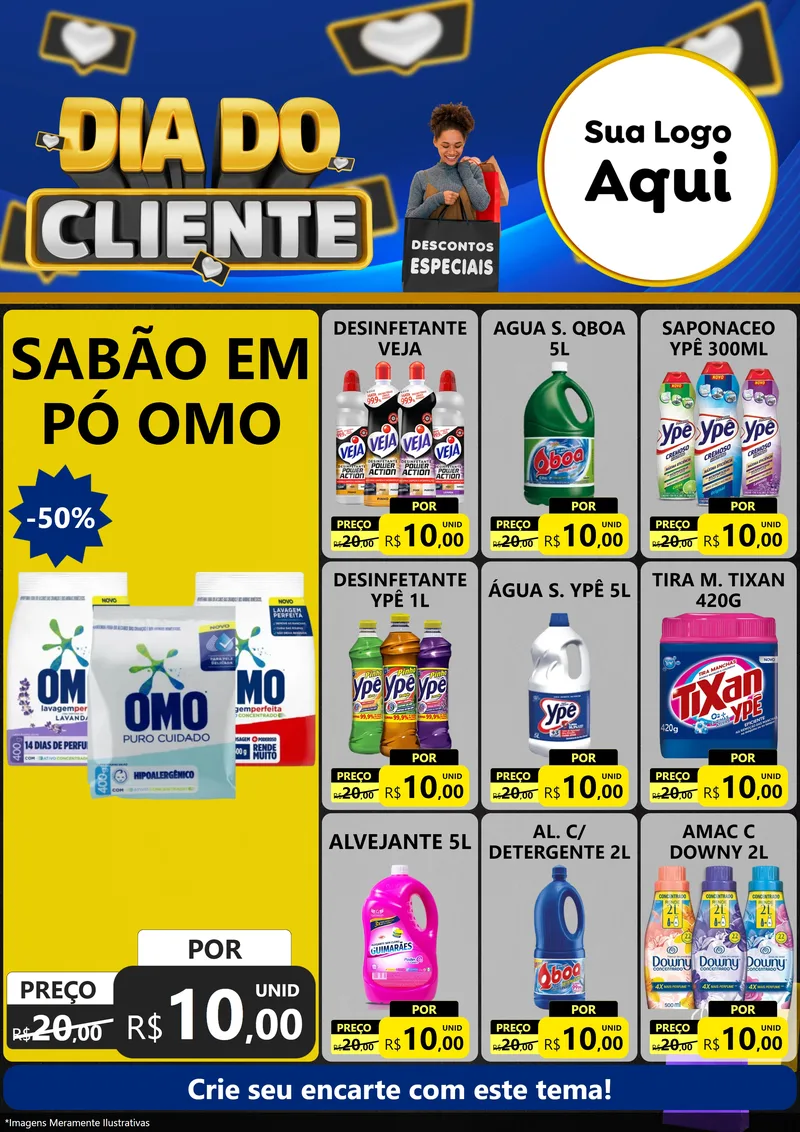 Modelo de Encarte para Encarte A4 Vertical com o tema Dia Do Cliente para Produtos de Limpeza