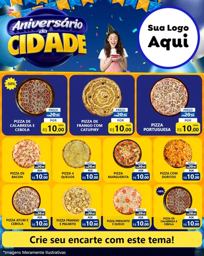 Modelo de Rede Social para Feed Instagram com o tema Aniversário da Cidade para Pizzaria