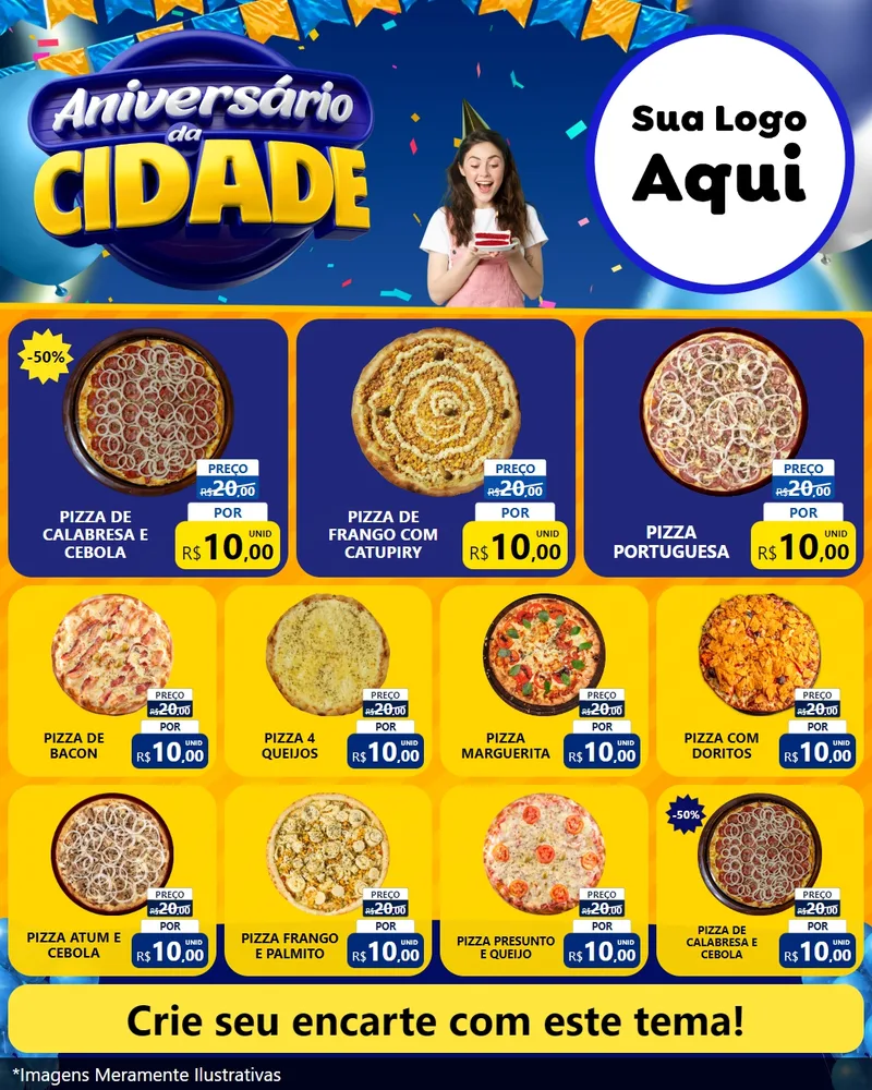 Modelo de Rede Social para Feed Instagram com o tema Aniversário da Cidade para Pizzaria