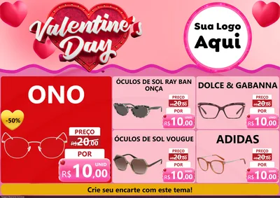 Modelo de Encarte para Encarte A4 Horizontal com o tema Valentine's Day para Óticas