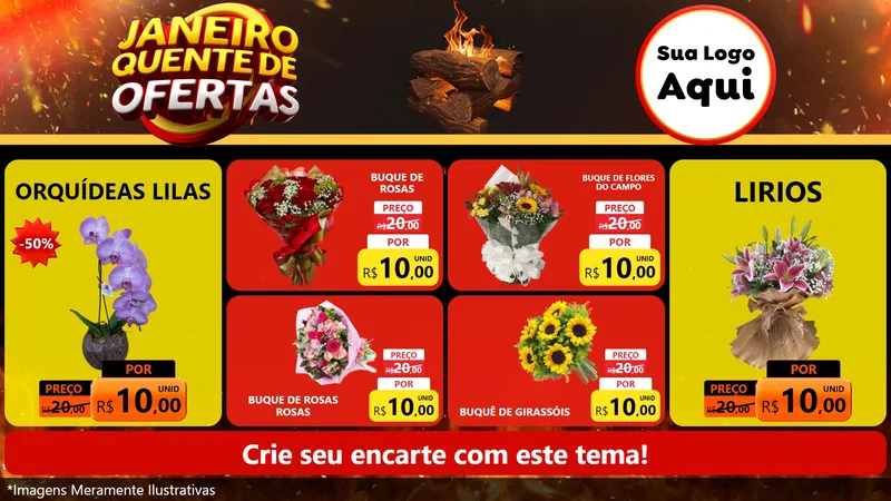 Modelo de TV para TV Horizontal com o tema Janeiro Quente de Ofertas para Floricultura e jardim
