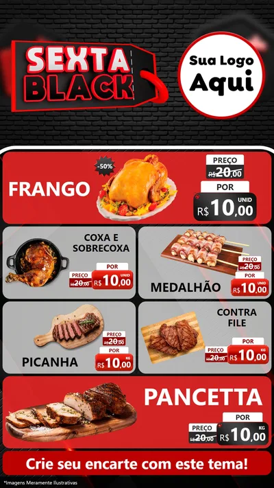 Modelo de TV para TV Vertical com o tema Sexta Black para Assados