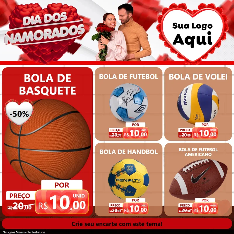 Modelo de Rede Social para Feed Facebook com o tema Dia dos Namorados para Artigos Esportivos