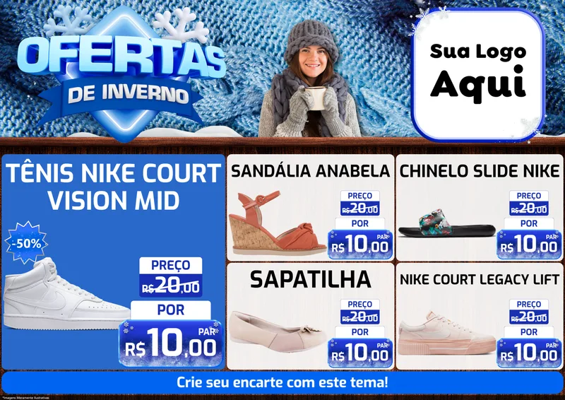 Modelo de Encarte para Encarte A4 Horizontal com o tema Ofertas de Inverno para Calçados