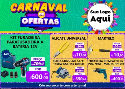 Modelo de Encarte para Encarte A4 Horizontal com o tema Carnaval de Ofertas para Maquinas e Ferramentas