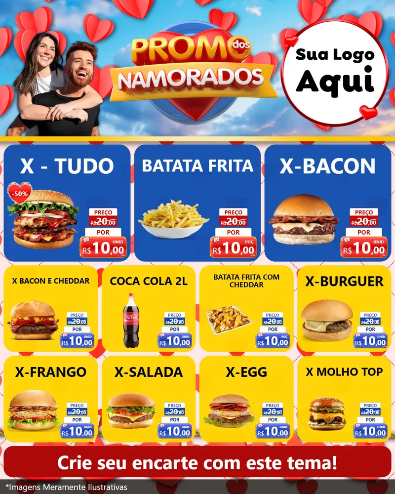 Modelo de Rede Social para Feed Instagram com o tema Promo dos Namorados para Hamburgueria