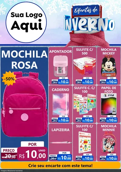 Modelo de Encarte para Encarte A4 Vertical com o tema Ofertas de Inverno para Papelaria