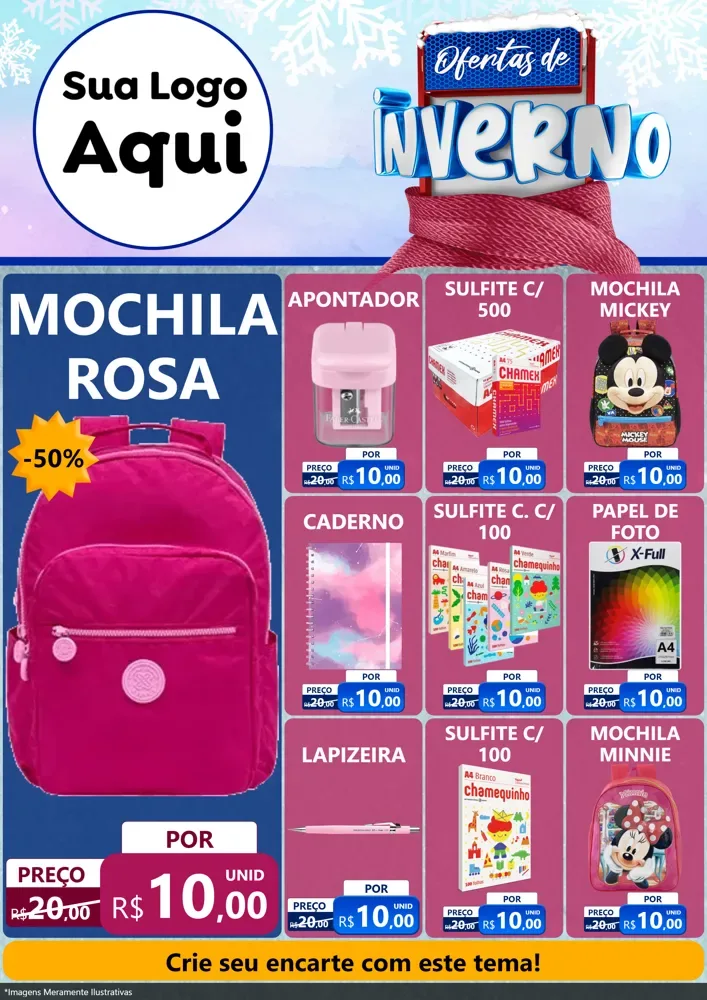 Modelo de Encarte para Encarte A4 Vertical com o tema Ofertas de Inverno para Papelaria