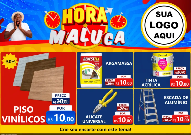 Modelo de Encarte para Encarte A4 Horizontal com o tema Hora Maluca para Material para Construção