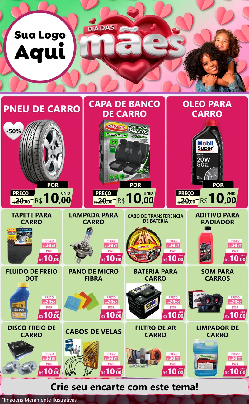 Modelo de Encarte para Encarte Grande com o tema Dia das Mães para Auto peças