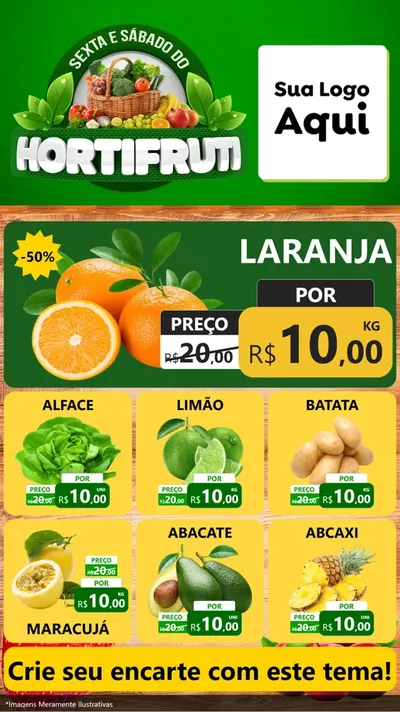 Modelo de Rede Social para Stories com o tema Sexta e Sábado do Hortifruti para Hortifrúti