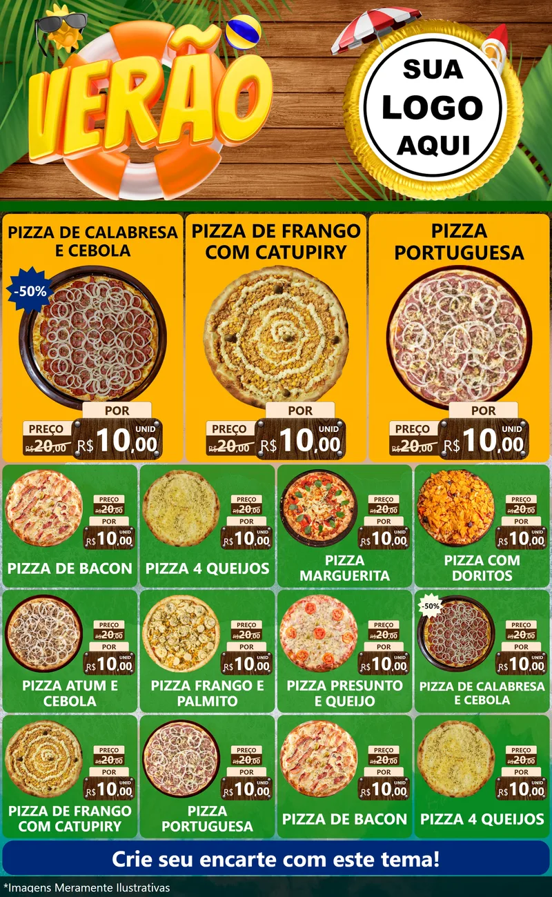 Modelo de Encarte para Encarte Grande com o tema Verão para Pizzaria