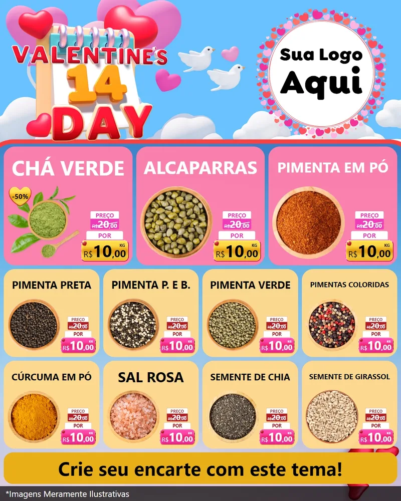 Modelo de Rede Social para Feed Instagram com o tema Valentine's Day para Produtos Naturais