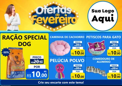 Modelo de Encarte para Encarte A4 Horizontal com o tema Ofertas de Fevereiro para Pet Shop