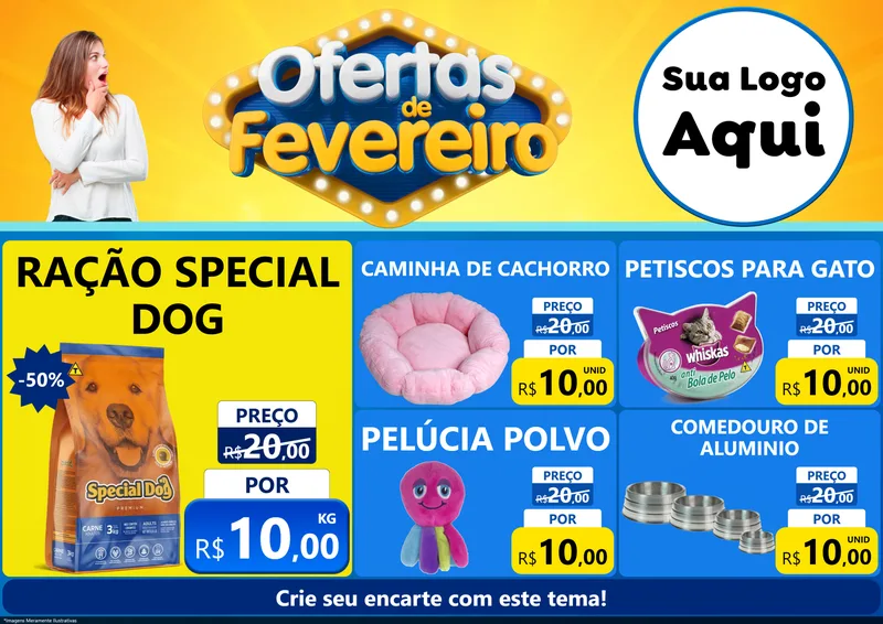 Modelo de Encarte para Encarte A4 Horizontal com o tema Ofertas de Fevereiro para Pet Shop