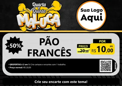 Modelo de Cartaz para Cartaz A4 Horizontal com o tema Quarta e Quinta Maluca para Padaria